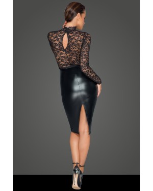 Robe_Manches_Longues_Dentelle_et_Wetlook_Noir_Handmade