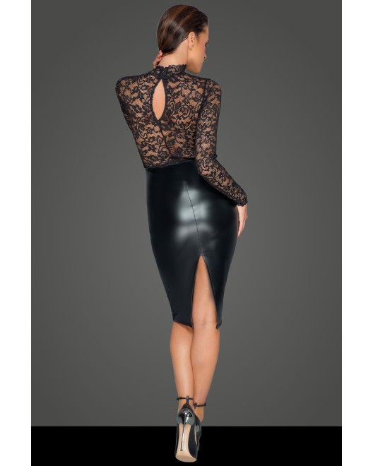 Robe_Manches_Longues_Dentelle_et_Wetlook_Noir_Handmade