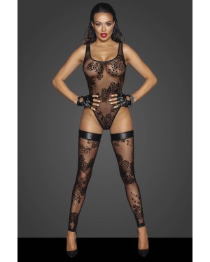 Body String_Dentelle_Florale_Flockée_Noir_Handmade