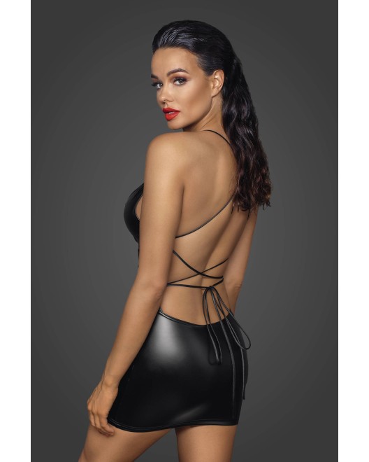 Robe_Mini_Wetlook_Dos_Nu_Lacé_Noir_Handmade