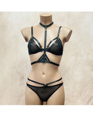 Ensemble 3 Pièces Soutien-gorge, Harnais & String Assorti