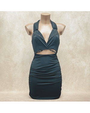 Robe Courte avec Col à Revers et Strass - OutX
