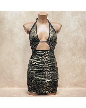 Robe Courte Imprimé Serpent avec Décolleté Ouvert - OutX