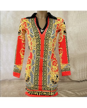 Robe Moulante Imprimés Rouges et Dorés