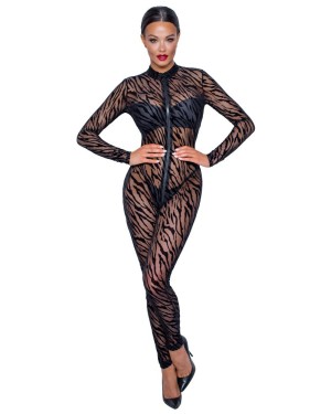 Bodystocking Ouvrable Imprimé Tigré – Noir Handmade