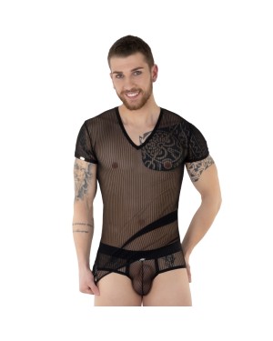 T_Shirt_Homme_Noir_Tulle_Transparent_Eros_Veneziani