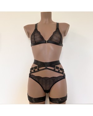 Ensemble Lingerie Bondage 5 Pièces en Dentelle Graphique