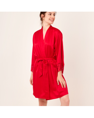 Kimono Manches Longues en Satin et Dentelle ‘Paris’ – Valege Lingerie