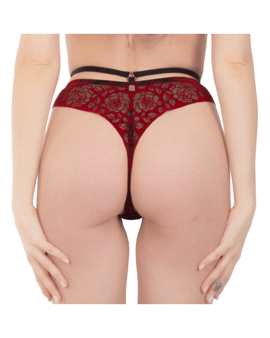 String_Bresilien_Dentelle_Rouge_Floquee_Eros_Veneziani