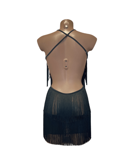 robe-courte-dos-nu-franges-outx-noir
