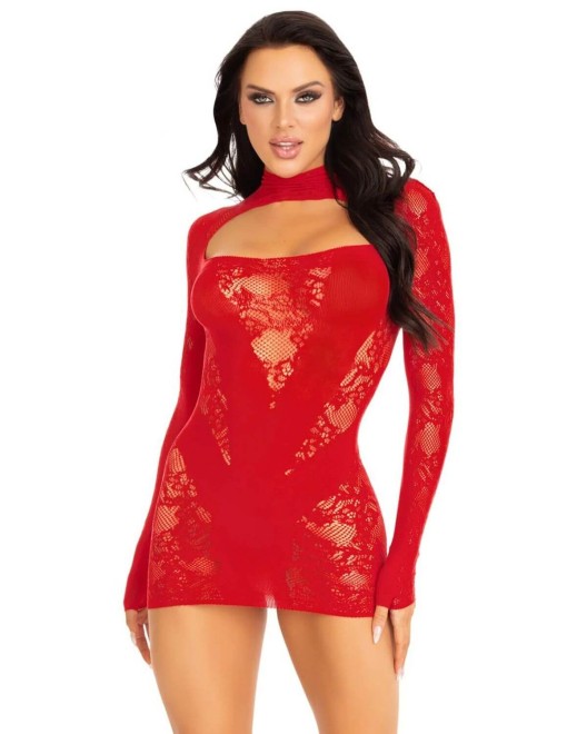 mini-robe-manches-longues-resille-leg-avenue-rouge