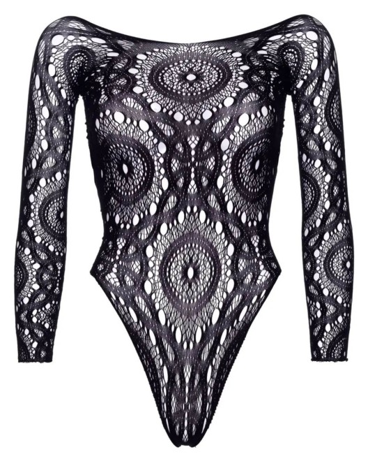 body string imitation crochet, noir, Leg Avenue, face sur fond blanc