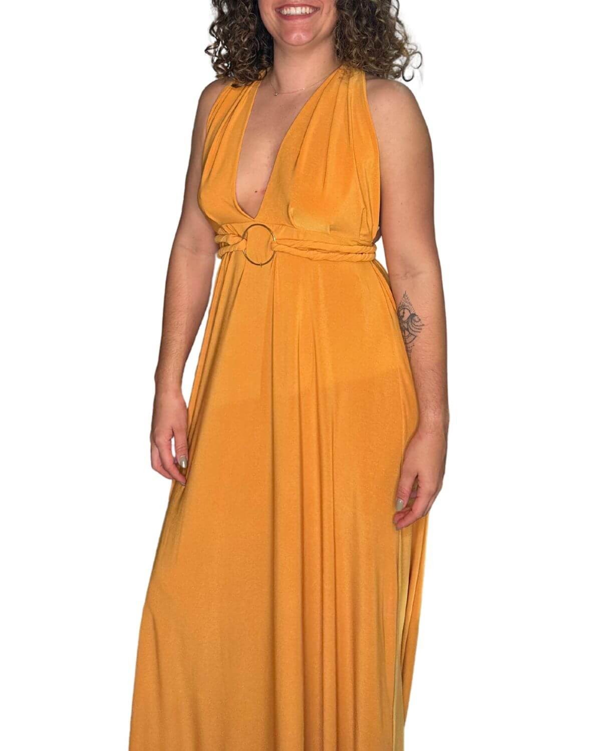 robe longue convertible infinity, jaune, face