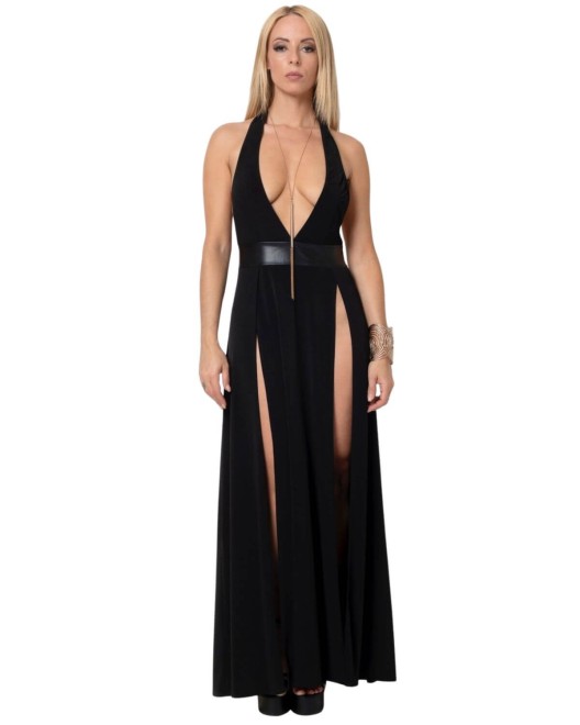 robe-longue-fendue-lycra-isabella-noir-maison-catanzaro-3