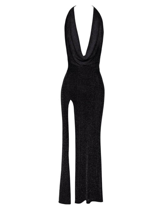 Robe Longue Décolletée Transparente – Noir Handmade