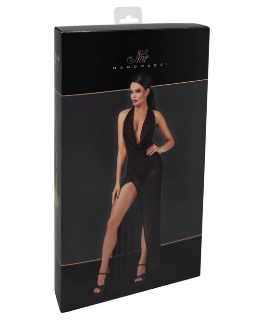 Robe Longue Décolletée Transparente – Noir Handmade
