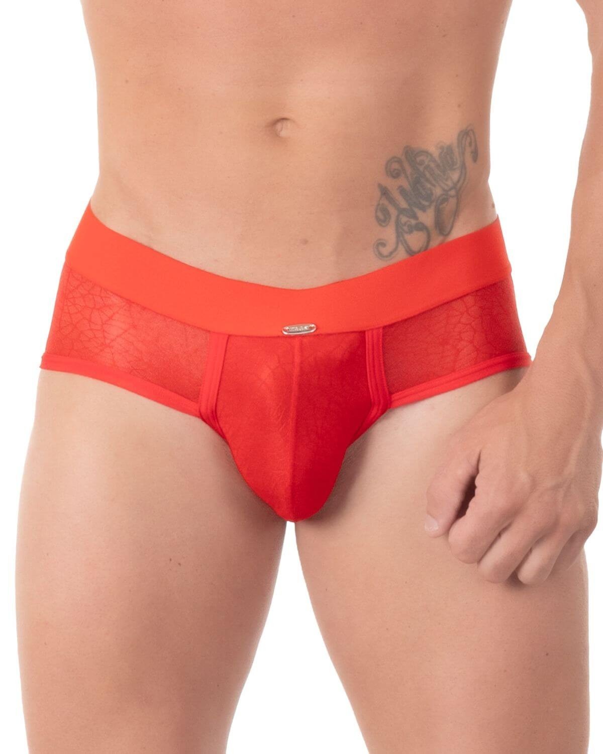 slip homme push-up rouge transparent, Eros Veneziani, zoom avant