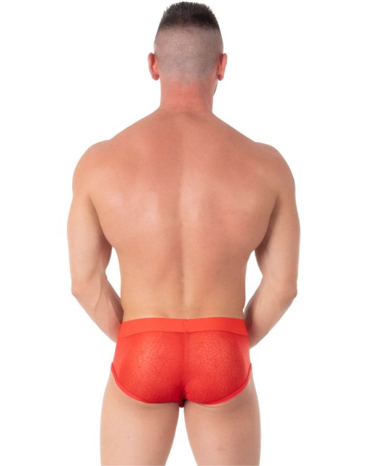 slip homme push-up rouge transparent, Eros Veneziani, vue de dos porté par un mannequin