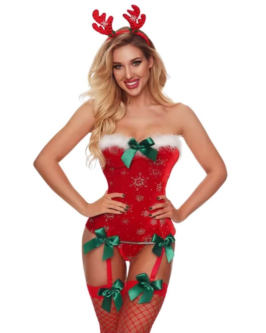 déguisement érotique de Mère Noël sexy, rouge, vue de face