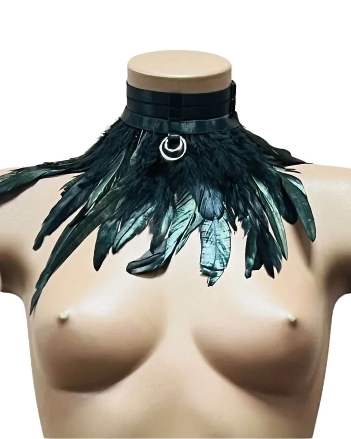 collier ras-de-cou à plumes naturelles, noir, vue de face