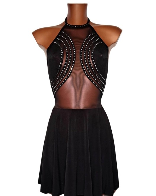 robe babydoll noire à strass, OutX, vue de face