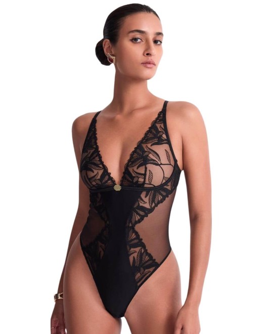 body string Sweet Euphoria, Aubade Lingerie, noir, vue de face, sur fond blanc