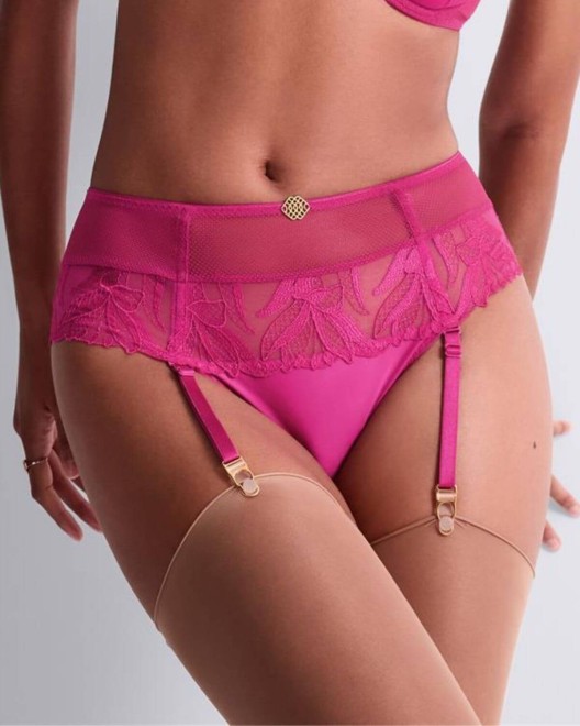 tanga porte-jarretelles Sweet Euphoria, Aubade Lingerie, fuchsia, zoom de face