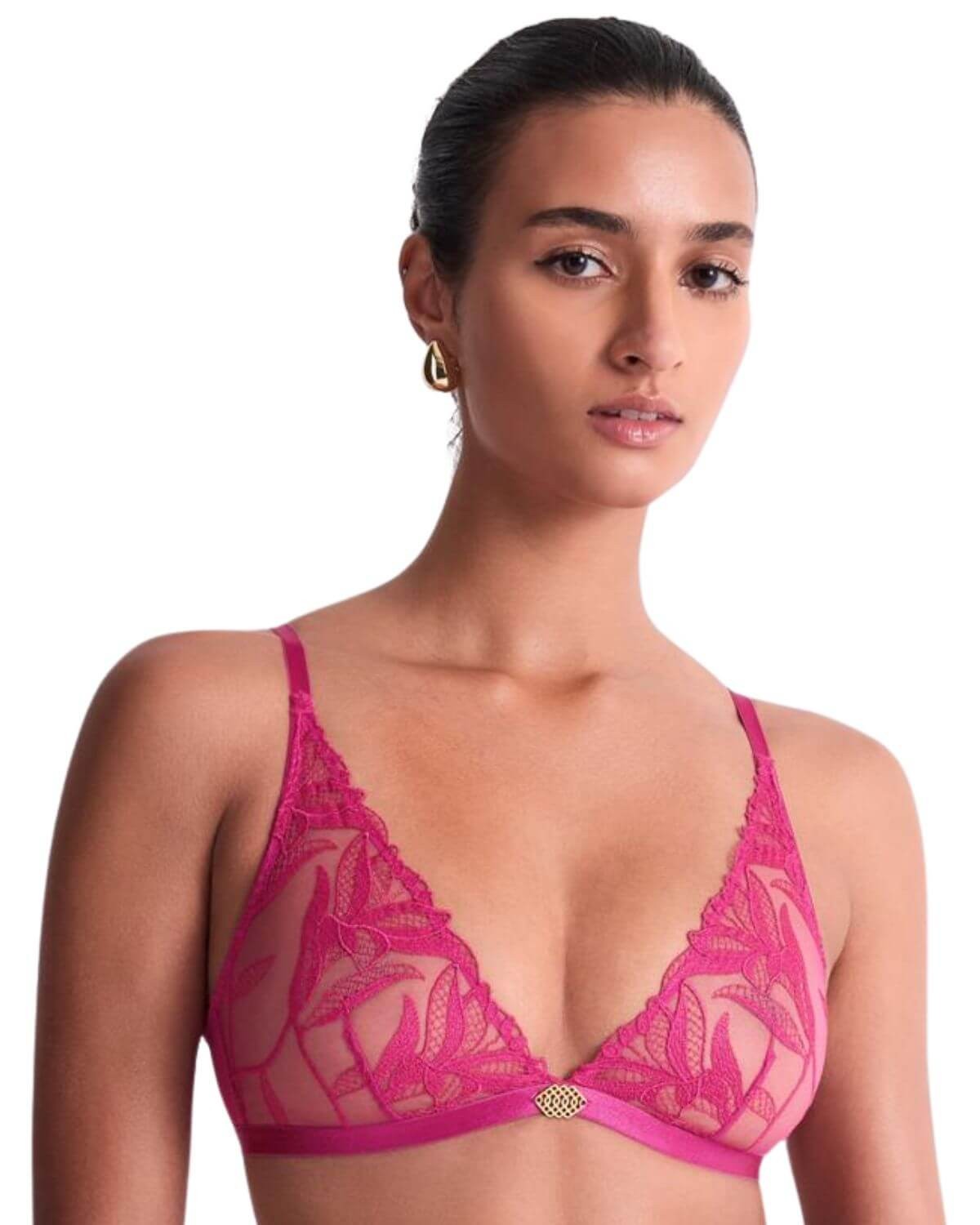 triangle bralette Sweet Euphoria, Aubade Lingerie, fuchsia, vue de face, sur fond blanc