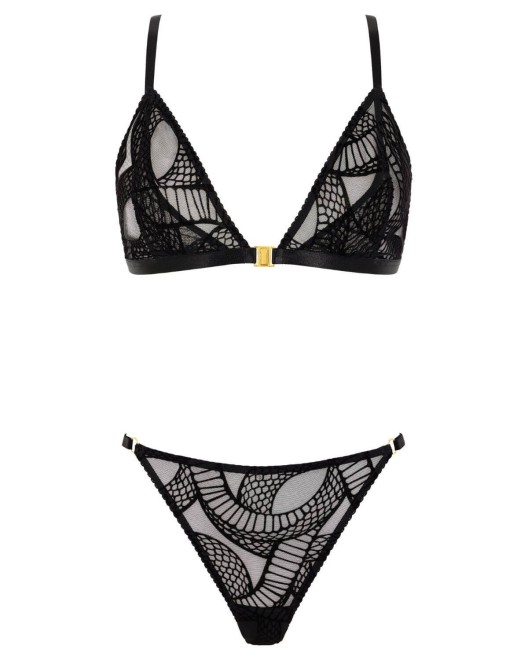 triangle et culotte mini-cœur Velvet Snake, Boîte à désir Aubade Lingerie, ensemble sur fond blanc