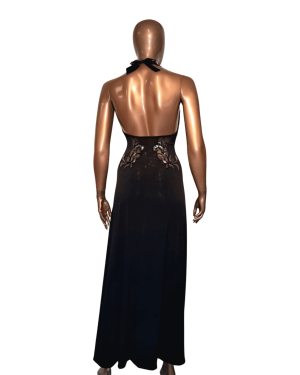 robe longue fendue dos nu, collection Amelie, noire, OutX, sur mannequin de dos