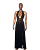 robe longue fendue dos nu, collection Amelie, noire, OutX, sur mannequin de face