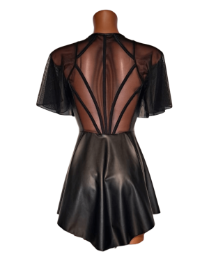 robe babydoll en wetlook, collection Electra, OutX, noire, sur mannequin de dos