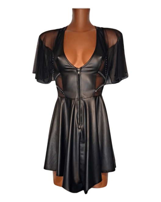 robe babydoll en wetlook et strass, collection Electra Star, OutX, sur mannequin de face