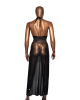 robe longue fendue transparente, noire, collection Electra Star, OutX, sur mannequin de dos