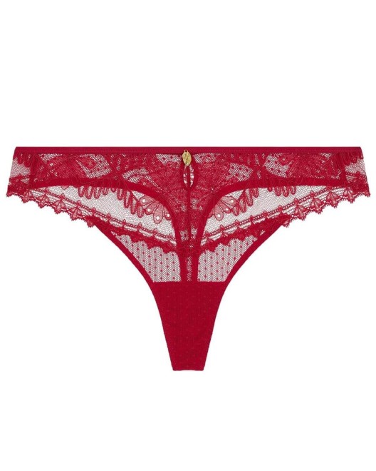 tanga en dentelle rouge Mystery of Love, Aubade Lingerie, face sur fond blanc