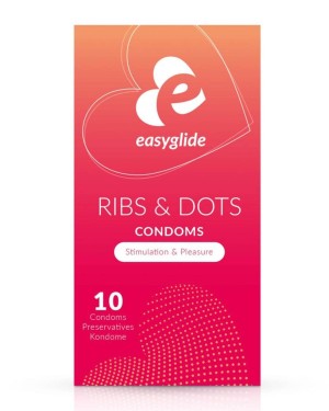 préservatifs nervurés EasyGlide, Ribs and Dots, boîte de 10