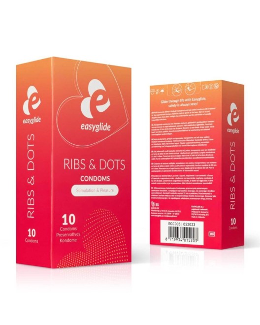 préservatifs nervurés EasyGlide, Ribs and Dots, 10 pièces, boîte