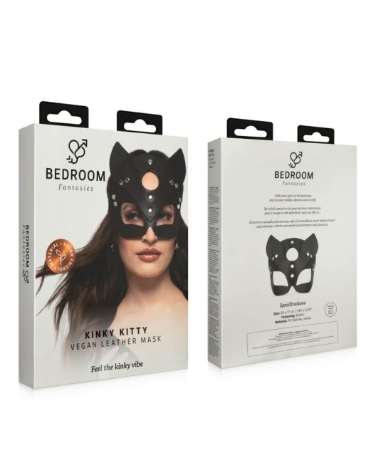 masque chat en cuir Kinky Kitty, noir, Bedroom Fantasies, boîte
