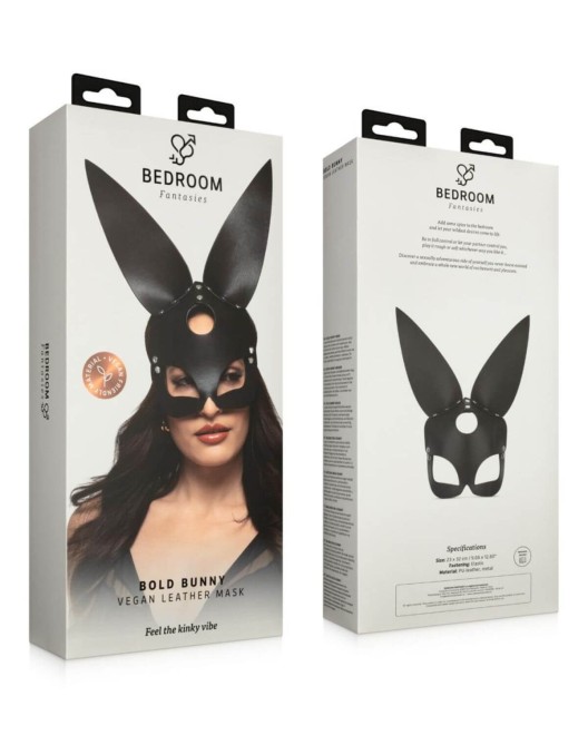 masque lapin sexy en cuir, noir, Bold Bunny, Bedroom Fantasies, boîte