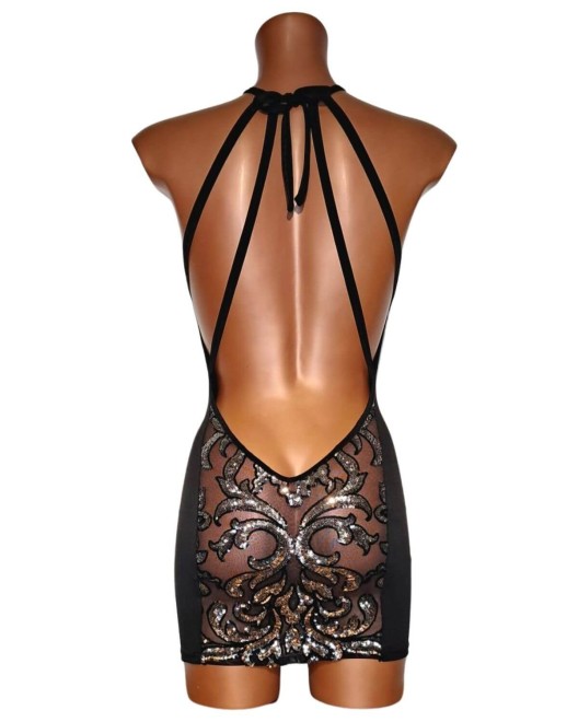 robe courte moulante à sequins, noire, collection Amelie, OutX, vue de dos
