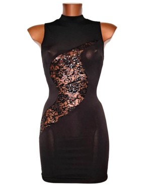 robe lycra en dentelle sequins, noire, collection Bea, OutX, vue de face