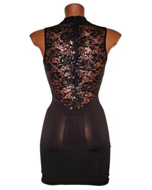 robe lycra en dentelle sequins, noire, collection Bea, OutX, vue de dos