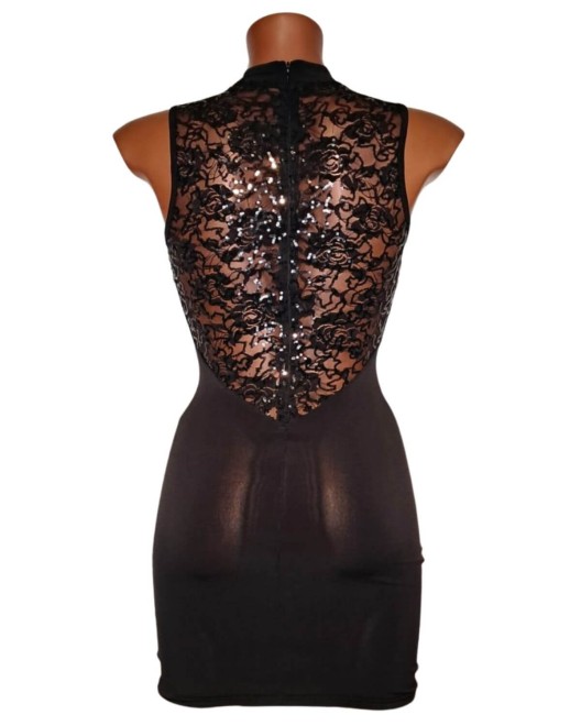 robe lycra en dentelle sequins, noire, collection Bea, OutX, vue de dos