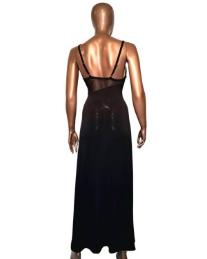 robe longue fendue à strass, noire, collection Bea, OutX, vue de dos