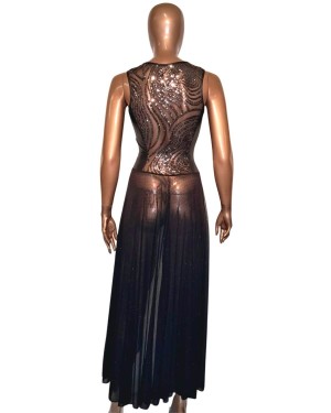 robe voile fendue à sequins, noire, OutX, vue de dos