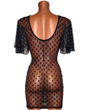 robe transparente à manches voile, noire, OutX, de dos