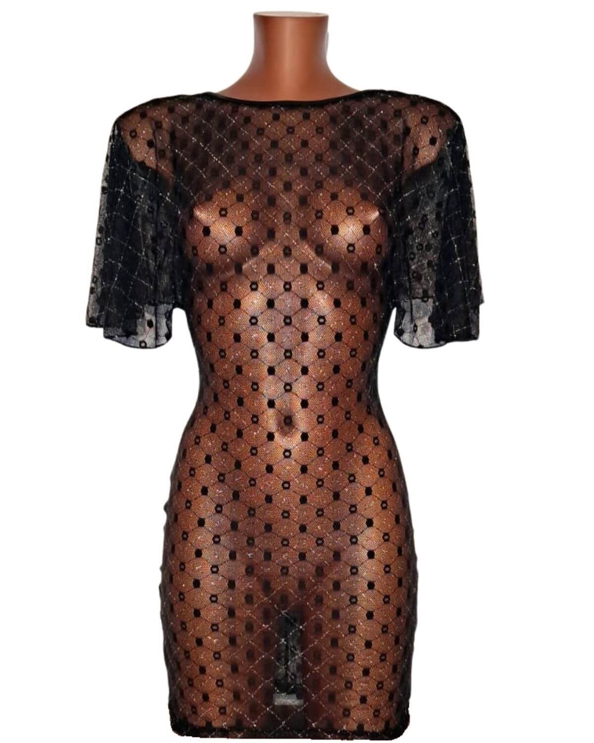 robe transparente à manches voile, noire, OutX, de face