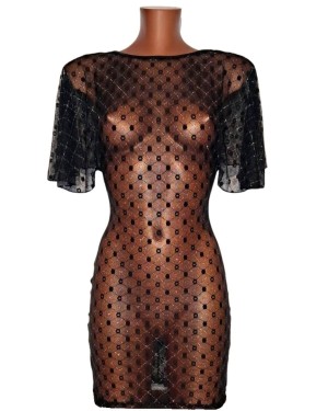 robe transparente à manches voile, noire, OutX, de face