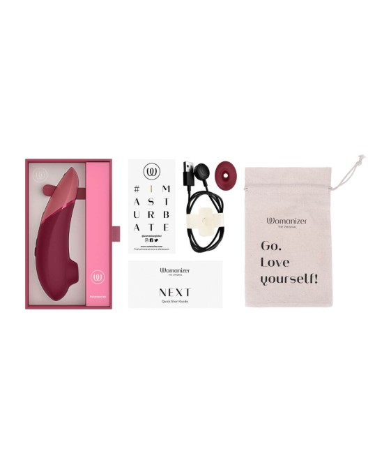 stimulateur clitoridien Womanizer Next, Sensual Collection, rouge, contenu boîte
