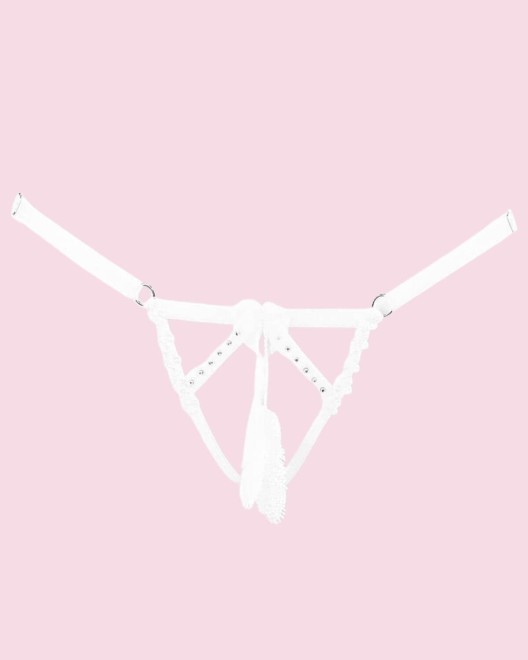 string nu à plumes Cachou, Luxxa Lingerie, blanc, devant